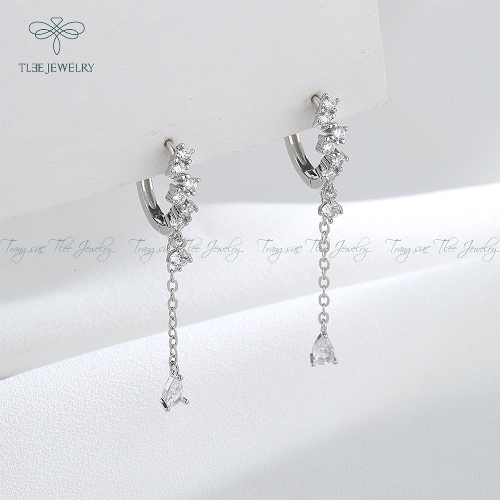 Khuyên tai bạc tròn nữ TLEE tua đá dài sang trọng NCJ B0159