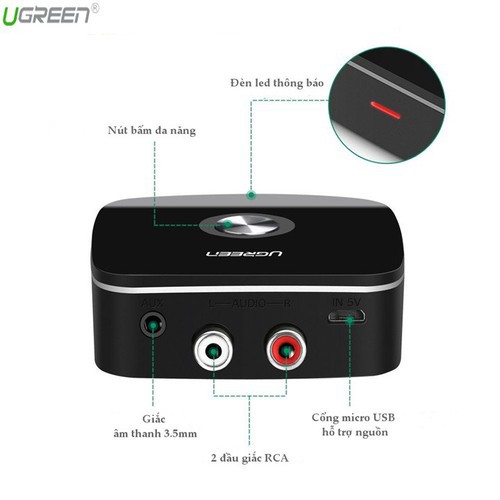 [Mã ELHACE giảm 4% đơn 300K] Bộ Thu Bluetooth 5.0 Cho Loa, Amply Ugreen 30445 - Hàng Chính Hãng BH 18 Tháng