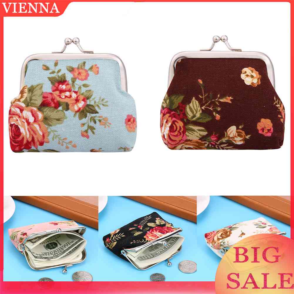 Ví Nữ Vải Canvas In Hoa Phong Cách Vintage Đáng Yêu