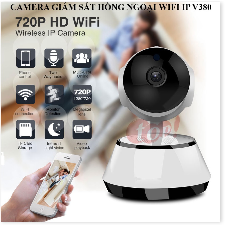 Camera Wifi Ip V380 ✔Chính Hãng✔️ Kết nối không dây qua điện thoại, Đàm thoại 2 chiều, Xoay 360.