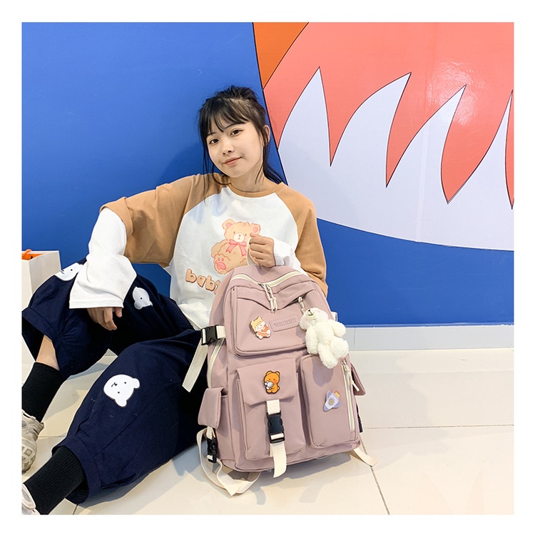 Balo nam nữ, Balo du lịch vải dù ulzzang đi học thời trang chống nước nhiều ngăn đựng laptop cao cấp Hàn Quốc