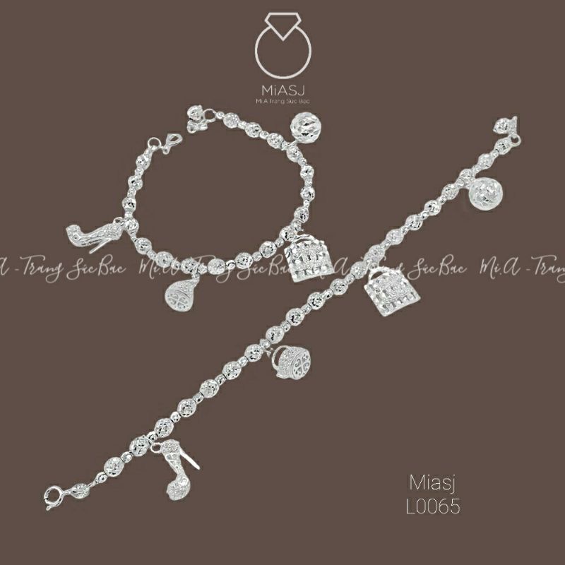 Lắc tay nữ Bạc Ý Italy S950 lắc bi gắn charm xi bach kim cao cấp L0065 | Mi.A Trang sức bạc