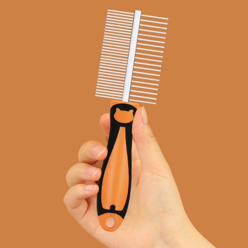 Lược Chải Lông Thú Cưng Hai Mặt Bằng Thép Không Gỉ Có Răng Tròn