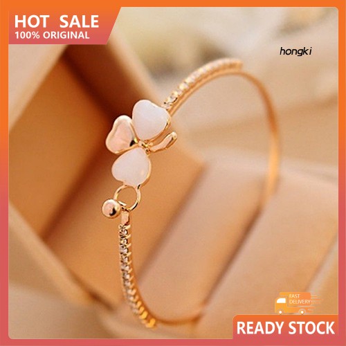 CLOVER Vòng Tay Mạ Vàng Mặt Hình Cỏ Ba Lá Đính Đá Lấp Lánh Cho Nữ