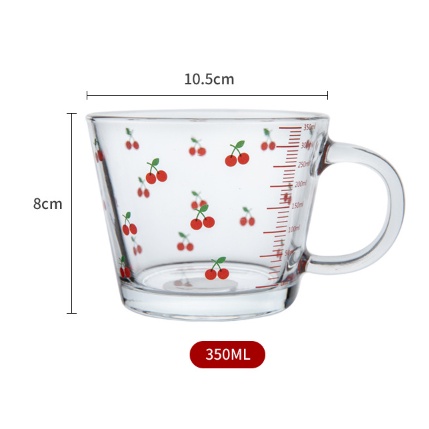 Cốc thuỷ tinh cherry CTT5 ly chia vạch cute dễ thương decor vintage 350ml