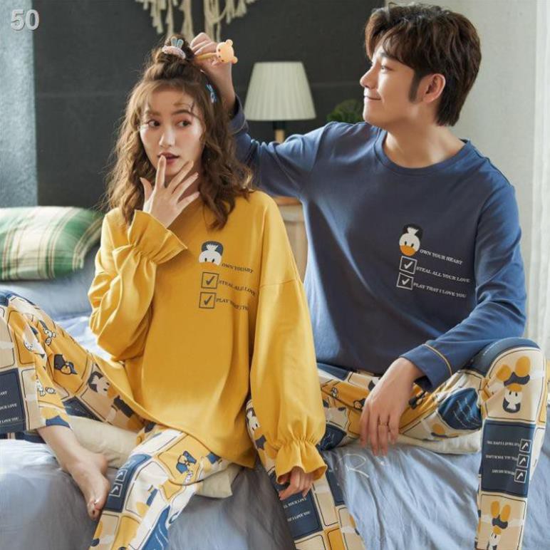 Couple pyjama mùa xuân và thu dài tay cotton nam nữ hè kimono mỏng phù hợp với sinh viênB  ཾ ❕