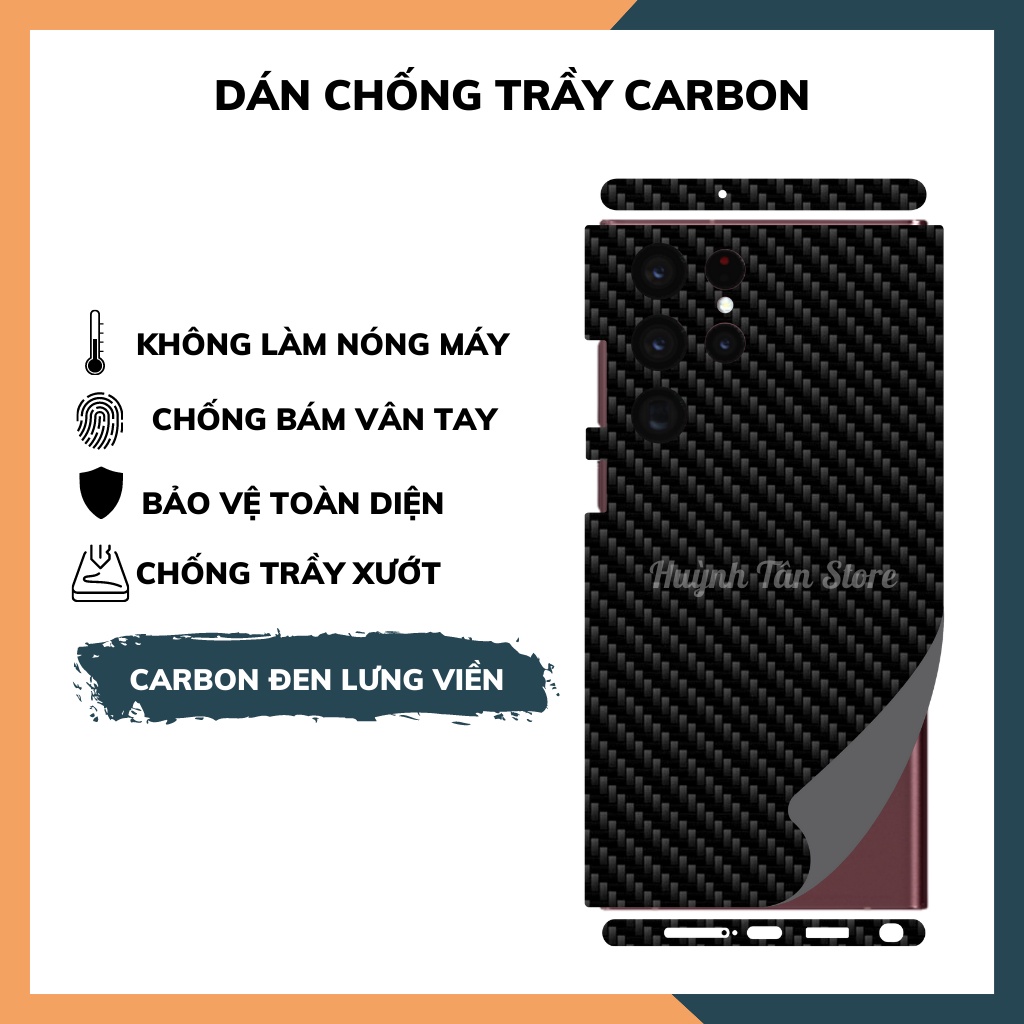 Miếng dán decal carbon mặt sau Samsung S22 Ultlra 5G chống trầy mặt lưng,chống bám vân tay
