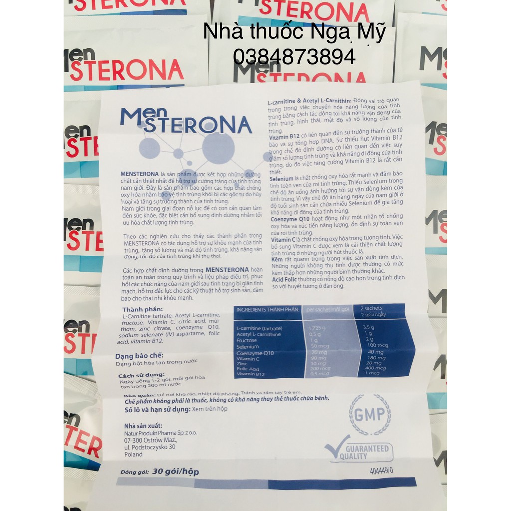 MENSTERONA - TĂNG CHẤT LƯỢNG TINH TRÙNG,HỖ TRỢ  TINH TRÙNG YẾU
