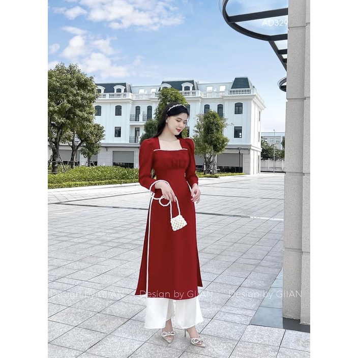 ✨BÁN SỈ✨Set áo dài đỏ cúc ngọc quần lụa trắng