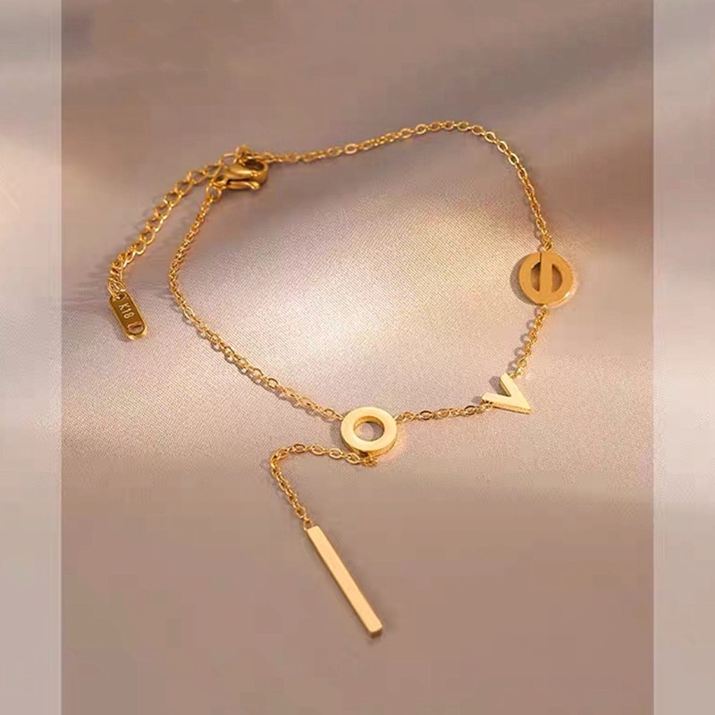 Lắc chân Nữ 100% TITAN - KHÔNG GỈ - KHÔNG PHAI MÀU "LOVE" Vàng 18k Phụ kiện trang sức Hàn Quốc