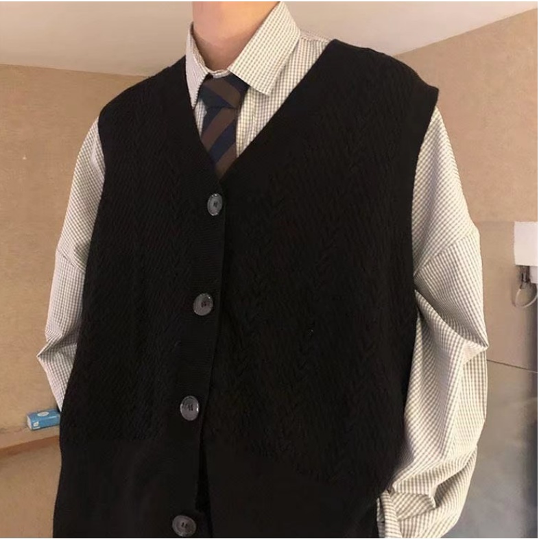 Áo không tay khoác cardigan dệt kim càai nút thoải mái cổ điển phong cách hàn quốc thời trang mới cho nam áo len dệt harajuku  rộng unisex v cổ sweater