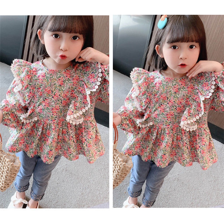 Áo sơ mi hoa nhí hồng cho bé gái  N01093