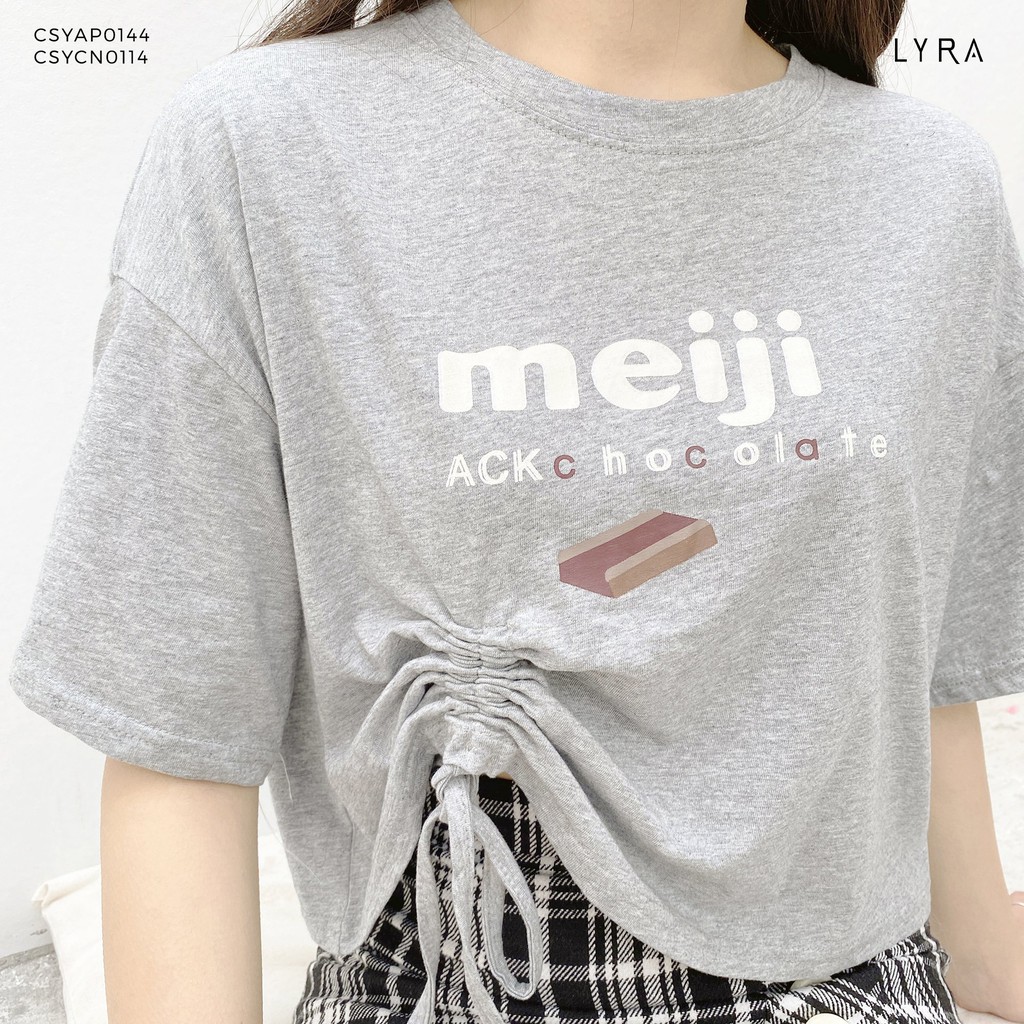 Áo phông nữ crotop MEIJI LYRA, thun cổ tròn basic ngắn tay dáng suông rút dây một bên năng động-CSYAP0144 | BigBuy360 - bigbuy360.vn