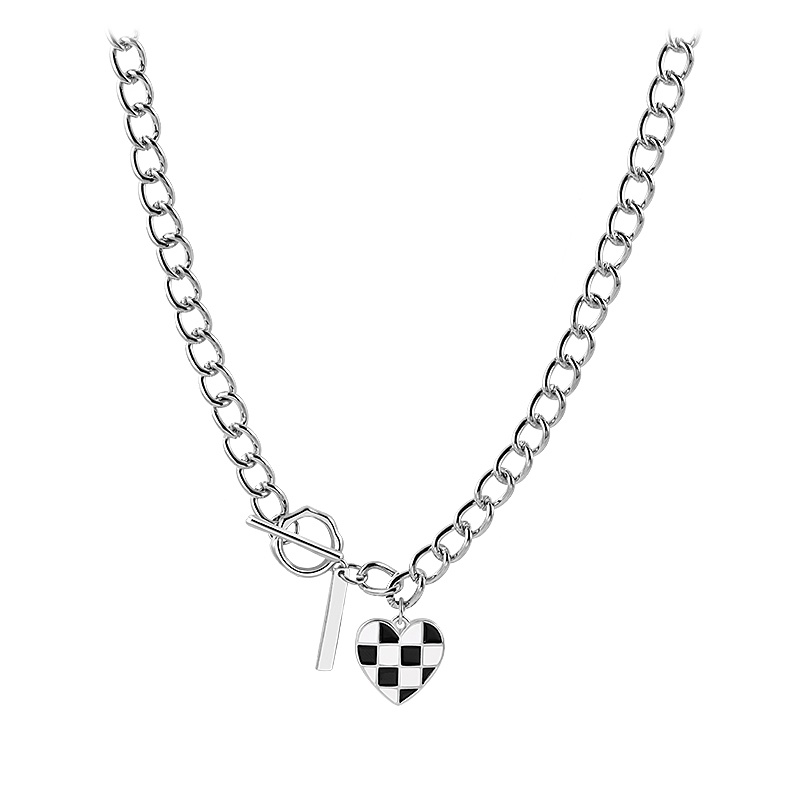 Vòng cổ mặt hình hình trái tim họa tiết caro phong cách Hàn Quốc thời trang cho cặp đôi