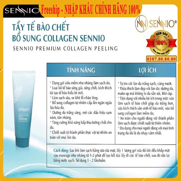 Kem tẩy tế bào chết mặt/ Gel tẩy tế bào chết trắng da, se khít lỗ chân lông, hết mụn, bổ sung collagen sennio hàn quốc