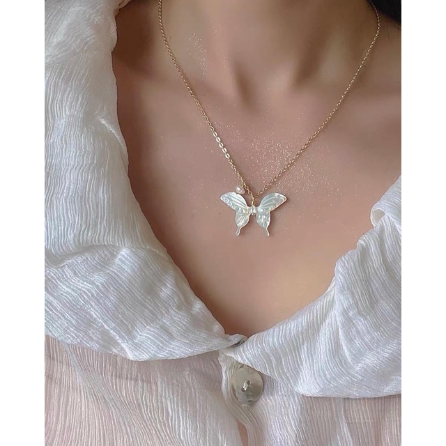 Dây chuyền vòng cổ hình bướm ánh xà cừ