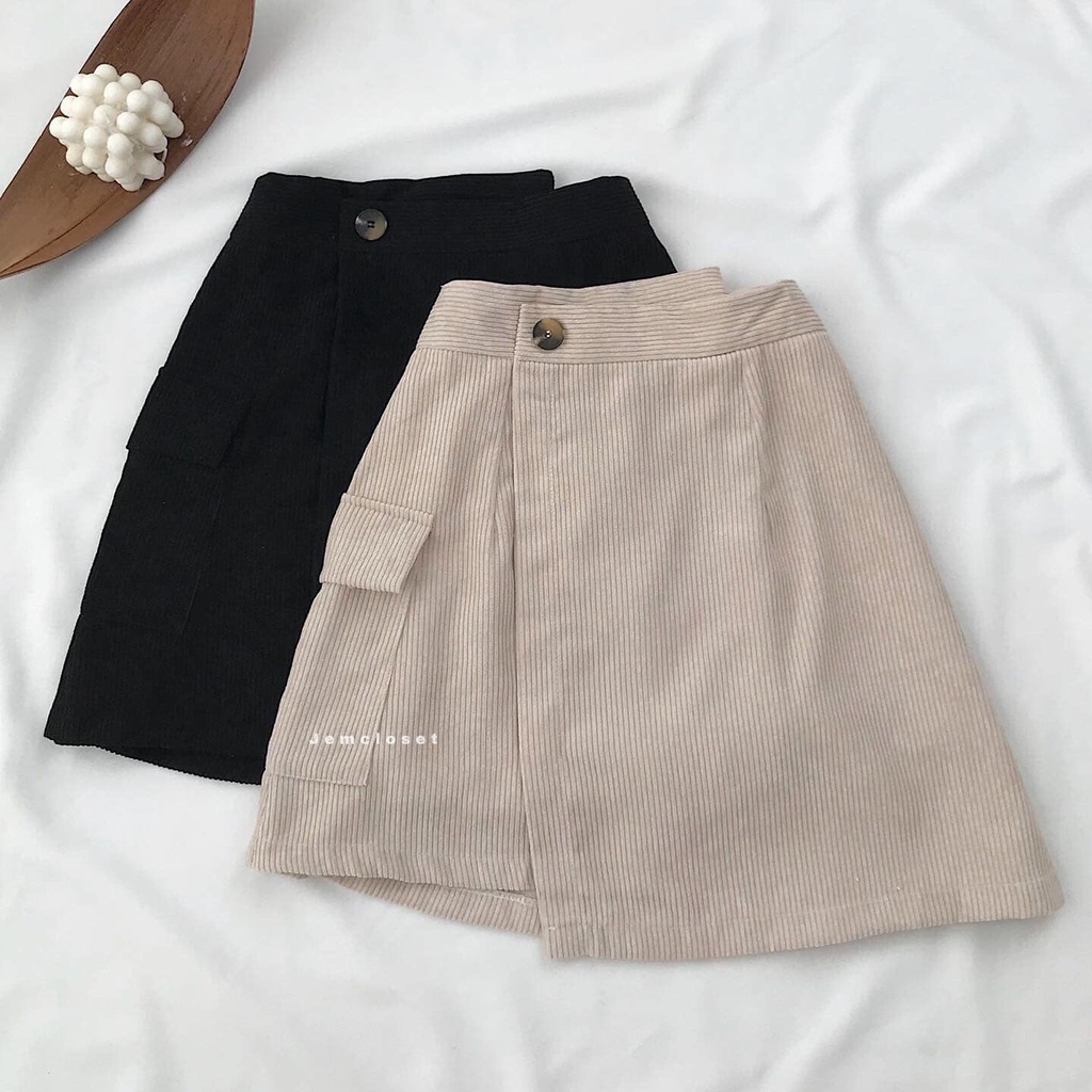 Chân Váy Chữ A Nữ Xinh JEM CLOSET Chân Váy Ngắn Túi Hộp Lệch Vạt Bokso Phong Cách Thời Trang Basic Năng Động Mix Đồ 3385
