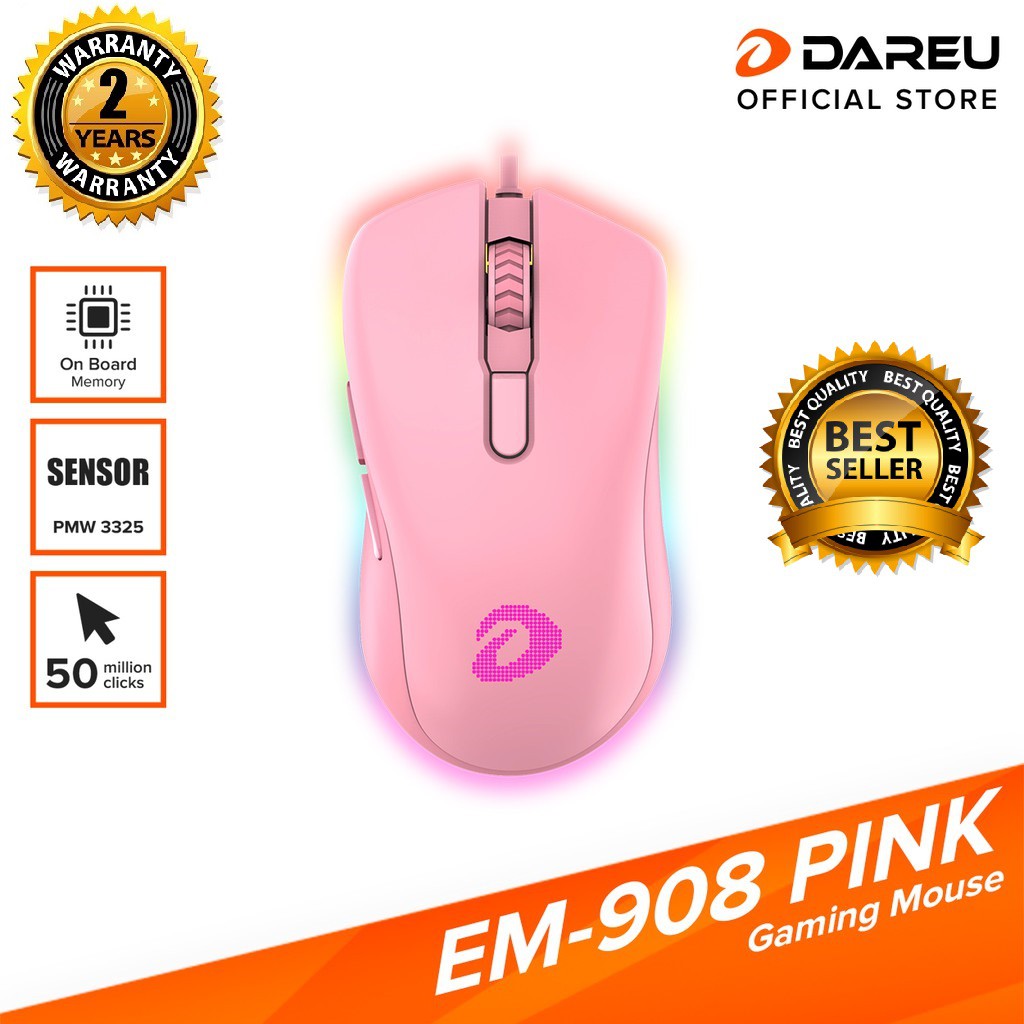 [Mã SKAMSALE03 giảm 10% đơn 200k] Chuột Gaming DAREU EM908 QUEEN PINK/ WHITE/ BLACK (LED RGB, BRAVO sensor) BH 2 năm