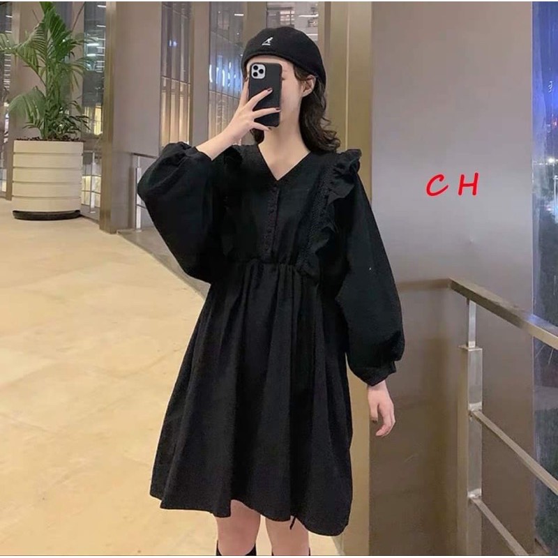 Váy baby doll tay cánh dơi cúc ngực bèo vai COM877 | BigBuy360 - bigbuy360.vn