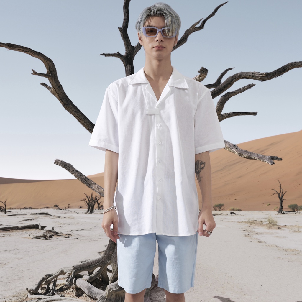 Áo sơ mi tay ngắn đen, trắng Oversize vải Linen cao cấp mặc thoải mái, thoáng mát CATSA ATN178 - 177