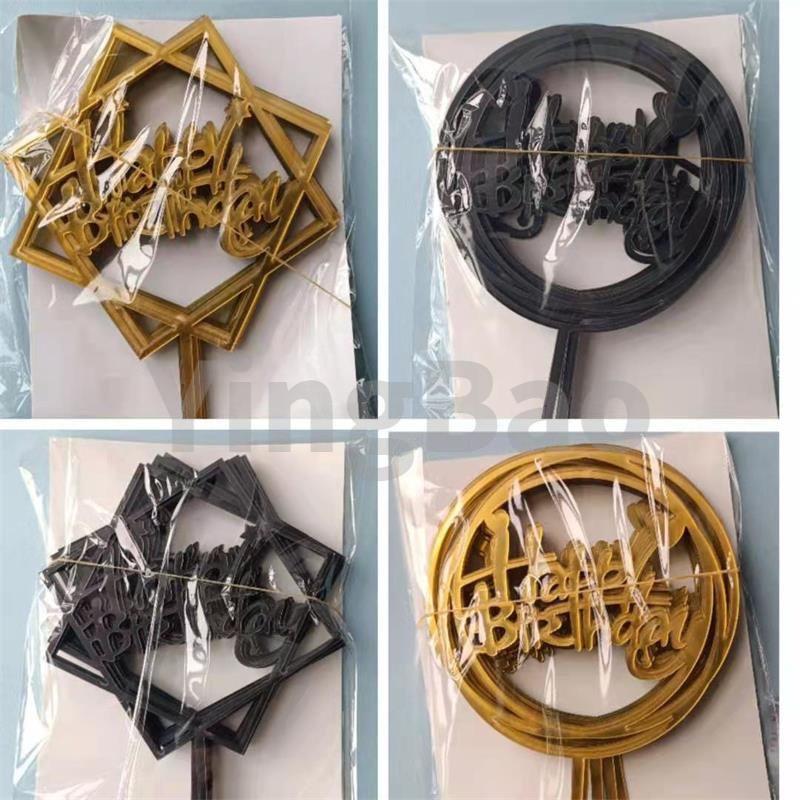 Set 10 Que Nhựa Chữ Happy Birthday Màu Vàng/Bạc/Đen Trang Trí Bánh Kem