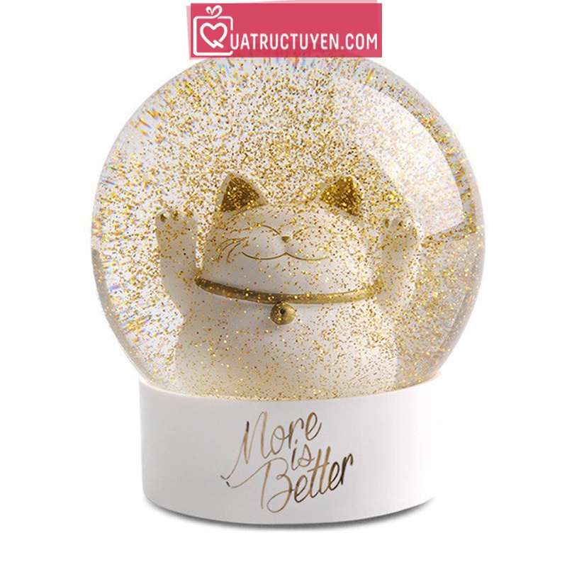 Quả cầu tuyết pha lê Mèo thần tài may mắn Maneki Neko hộp quà tặng sinh nhật, tân gia