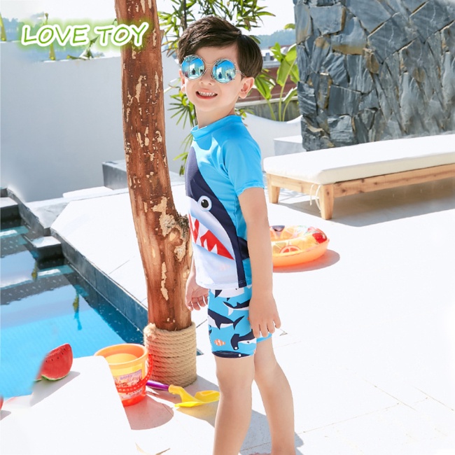 Set Đồ Bơi 3 Món Gồm Quần Short + Mũ In Hình Cá Mập Hoạt Hình Nhanh Khô Chống Nắng Dành Cho Bé Trai