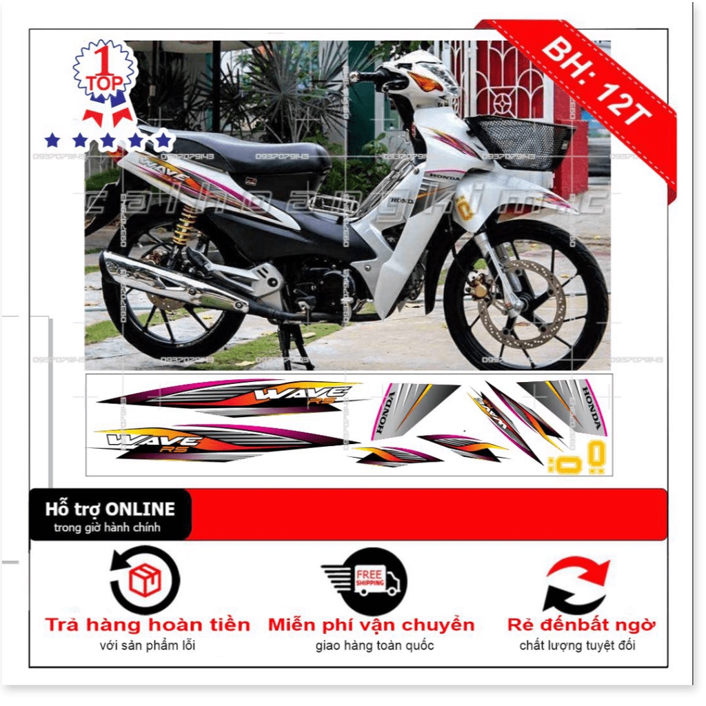 ( Quí khách vui lòng mang ra tiệm cho thợ dán ) Tem wave rs 2016 trắng cam