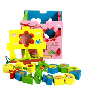 Đồ chơi hộp thả khối màu kèm xâu hạt cho bé