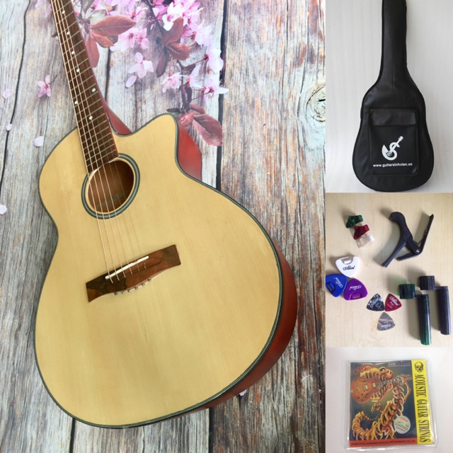 Đàn Guitar acoustic + Compo 9 phụ kiện cho guitar ( Bao da, capo, bộ dây, lục giác, móng cái, tay quay, hộp pick..)