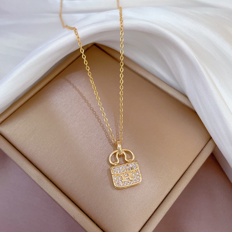 Dây chuyền nữ,vòng cổ dây titan không gỉ hình túi xách đính đá nhân tạo cá tính LOZI (VCNU15)