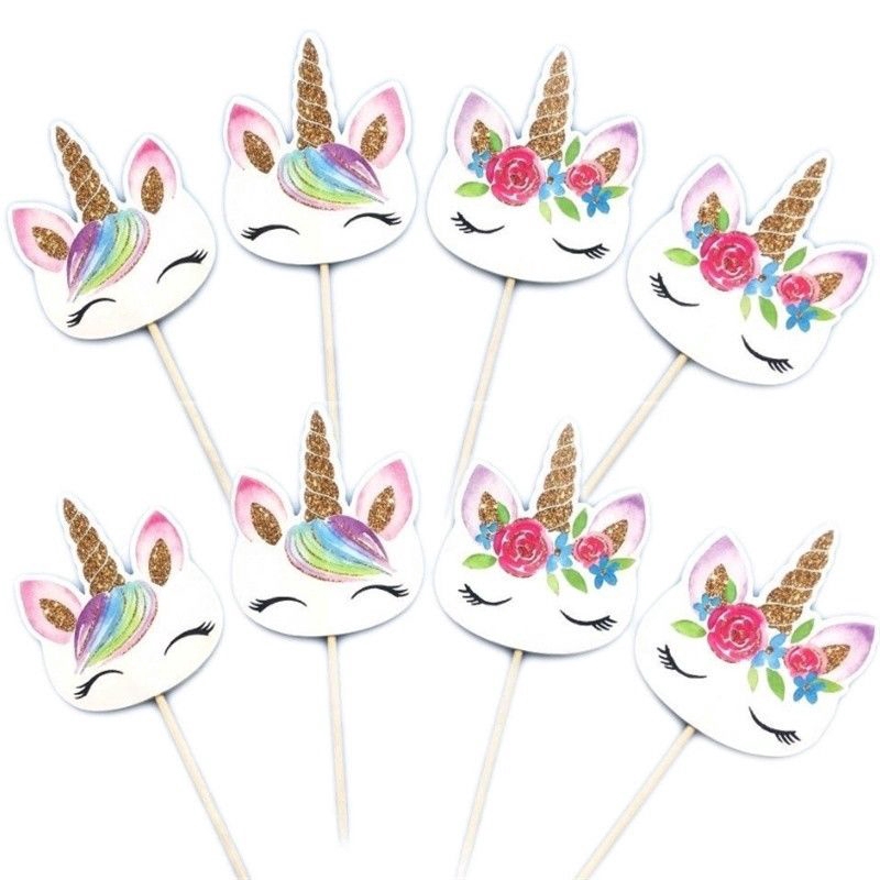 24pcs Topper trang trí bánh cupcake hình kì lân hoạt hình