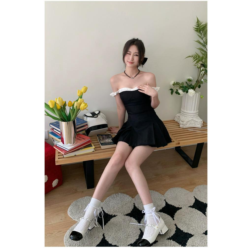 Đầm Đen Mùa Hè 2023 Dáng Ôm Hở Vai Eo Nhỏ Gợi Cảm Cho Nữ