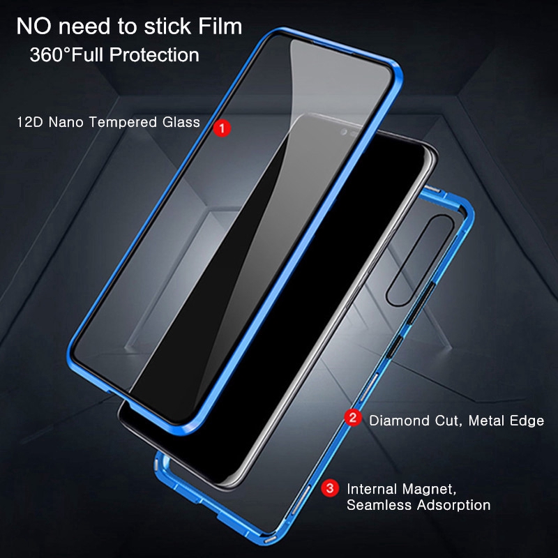 Ốp điện thoại nắp lật hai mặt kính cường lực viền kim loại dành cho Samsung Galaxy Note 10 Lite S10 Lite