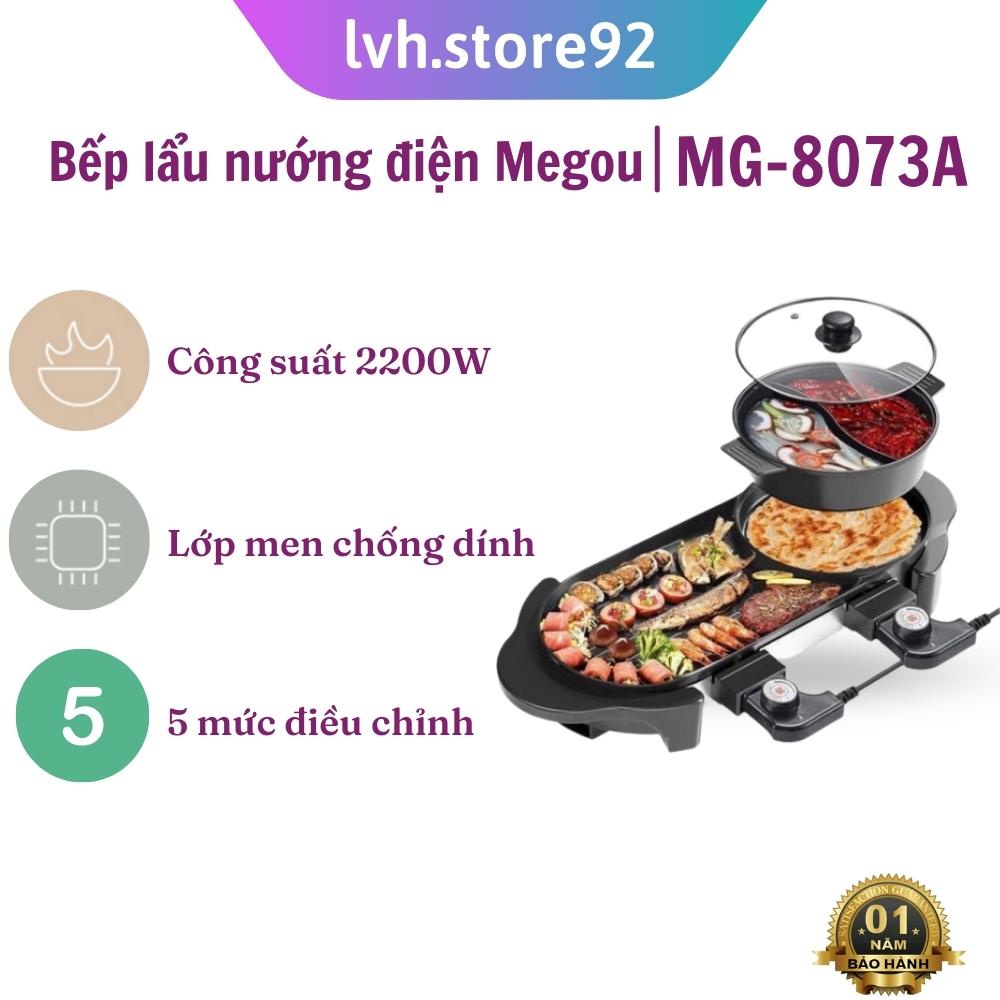 Bếp lẩu nướng 2 trong 1 cao cấp chống dính Nồi tháo rời Megou MG-8073A 2200W - BH 12 tháng - lvh.store92