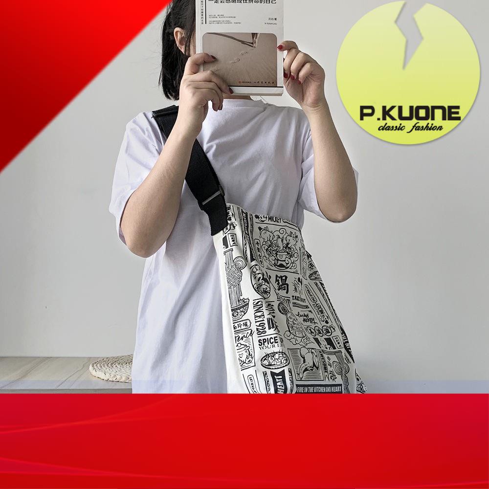 Túi Đeo Vai Chất Liệu Vải Canvas Cỡ Lớn Thiết Kế Đơn Giản Phong Cách Hàn Quốc Mới 2021