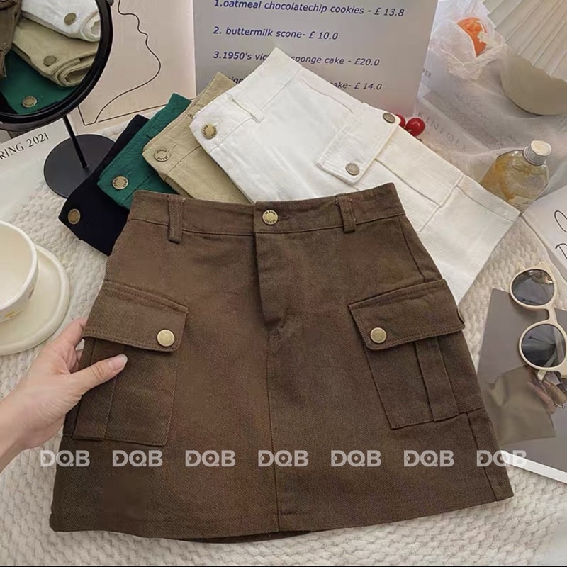 Chân váy thô kaki túi nắp hàng QC