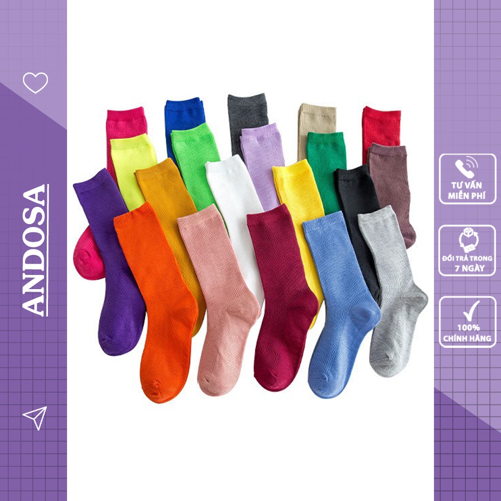 Tất vớ cổ cao nam nữ trơn nhún vải cotton cute dễ thương phong cách Hàn Quốc ANDOSA T02