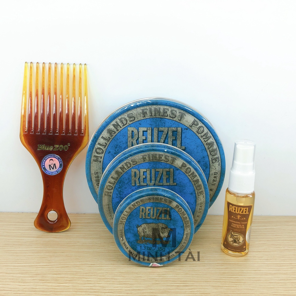 [ Full Size ] Sáp Vuốt Tóc Nam Reuzel Blue Pomade + Xịt Dưỡng Tóc Reuzel Tonic 20ml + Lược Chải Tóc Pomade