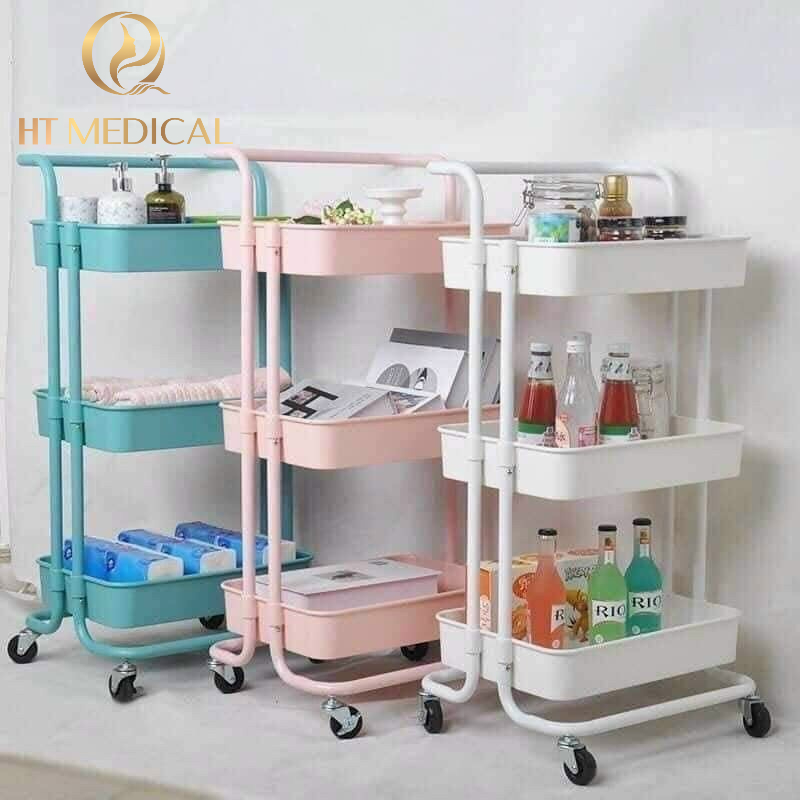Kệ Xe Đẩy Nhựa 3 Tầng Có Bánh Xe Cao Cấp Chuyên Dùng Cho Spa ,Thẩm Mỹ Viện