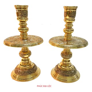 Đôi chân nến Vĩnh Tiến số 2 (VT2) cao 34 cm nặng 3 kg màu vàng sáng bóng - Đồ thờ phụng cao cấp bằng đồng