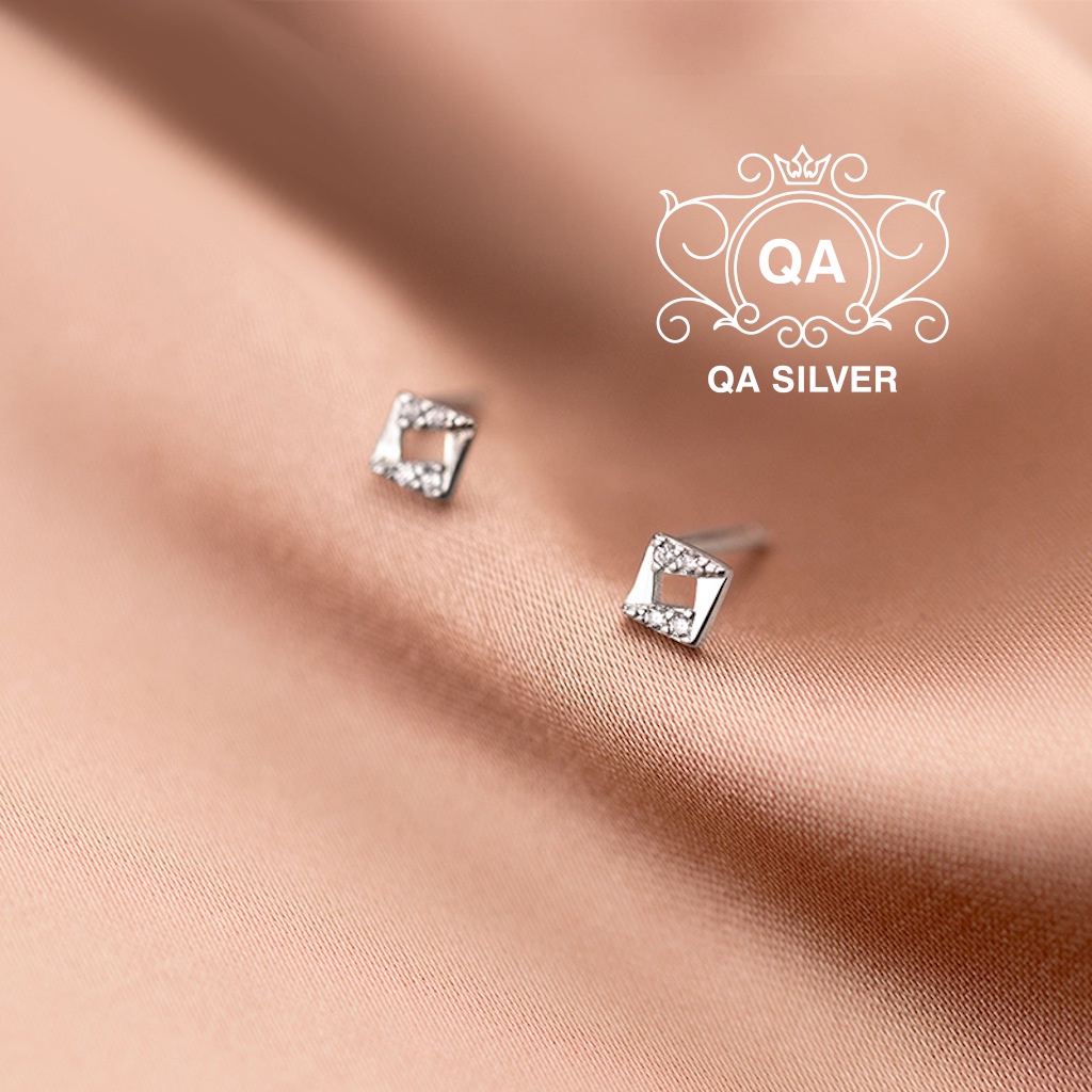 Khuyên tai bạc 925 vuông khảm đá nhỏ bông nam nữ hình học mini S925 SQUARE Silver Earrings QA SILVER EA220507