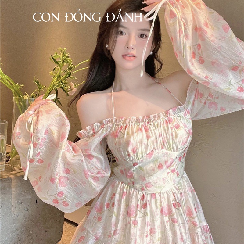 Đầm Hoa Nhí Tiểu Thư Dáng Ngắn - Váy Voan Hoa Màu Hồng Cổ Vuông Tay Phồng 2 Lớp VD021 CON ĐỎNG ĐẢNH