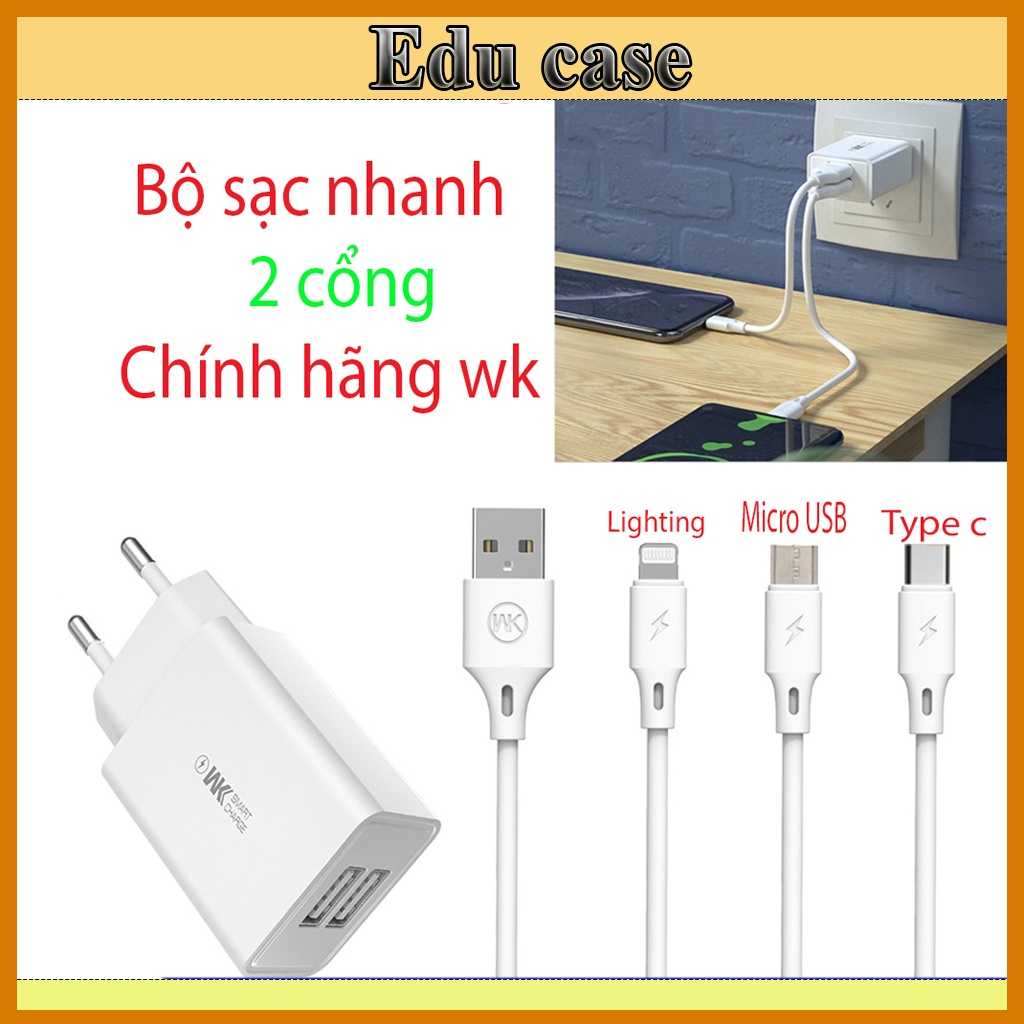 Bộ cáp sạc Nhanh 2 cổng WP U56  ( TYPE C _ Micro USB _ Lighting ) Chính hãng WP loại xịn Educase