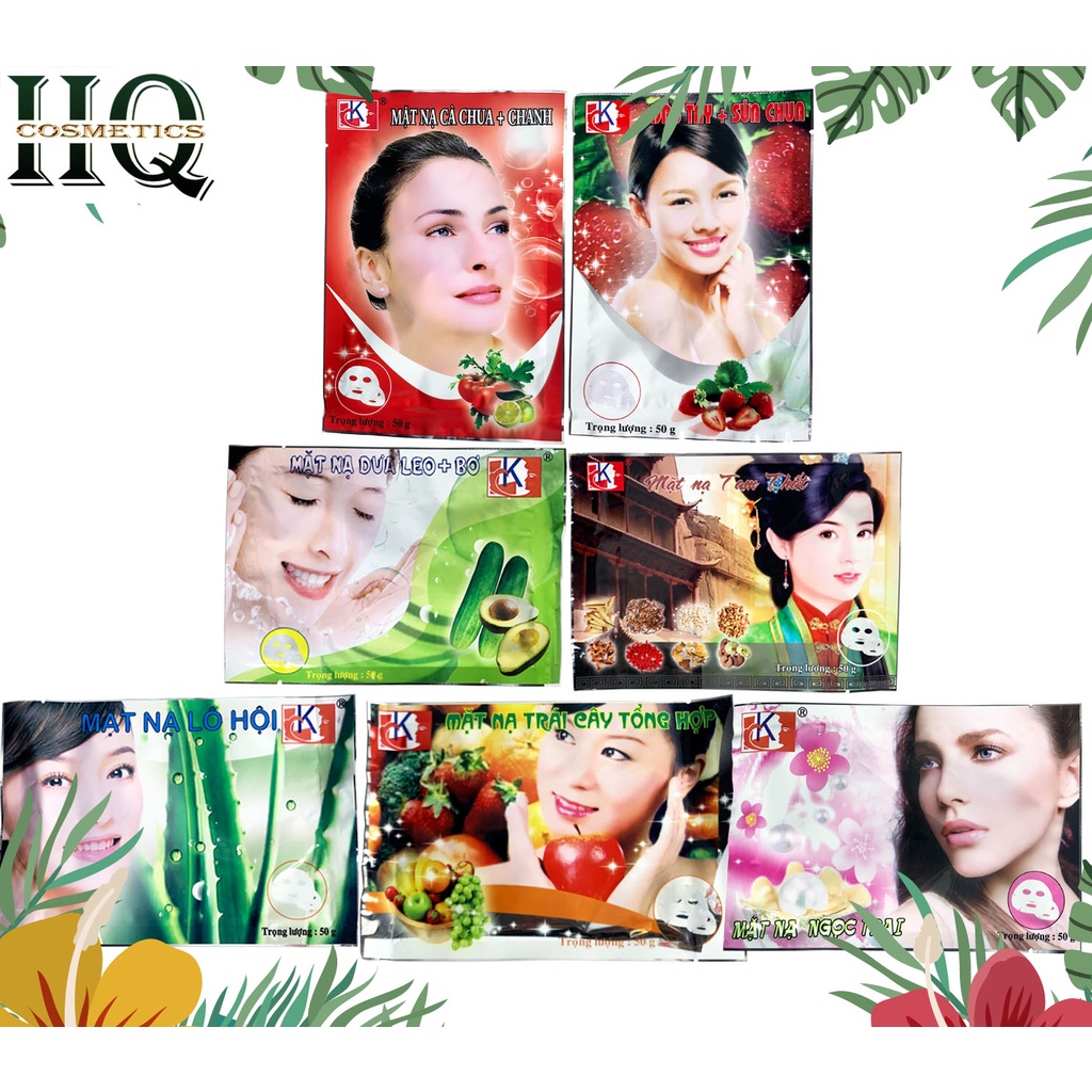Đắp Mặt Nạ Dưỡng Trắng Da,Giảm Mụn LK 50g Có 7 Vị Lô Hội, Trái cây, Dâu tây, Dưa leo, Cà chua chanh, Ngọc Trai, Tam thất