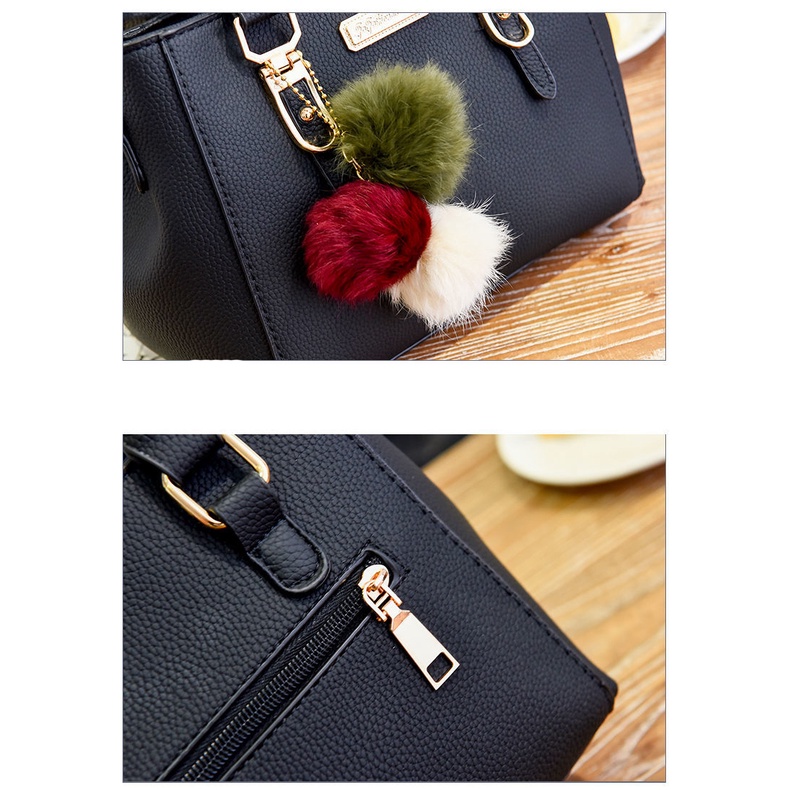 Túi xách tay đeo vai CHUWANGLIN da PU đính quả bóng lông xù cao cấp thời trang dành cho nữ