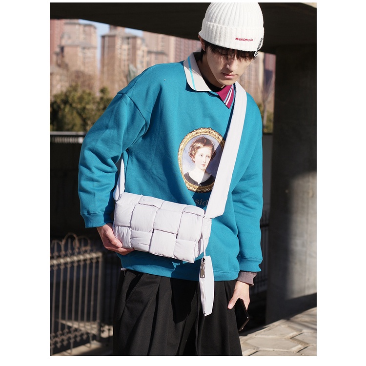 Túi xách nam đeo chéo thời trang giỏ trần bông màu sắc cặp xanh lá, ghi phong cách vải mềm hottrend ullzang MINA