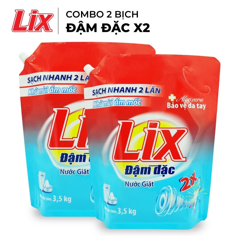 Combo 2 Túi nước giặt Lix đậm đặc hương hoa túi 3.5kg làm sạch cực nhanh vết bẩn 2C-NG350