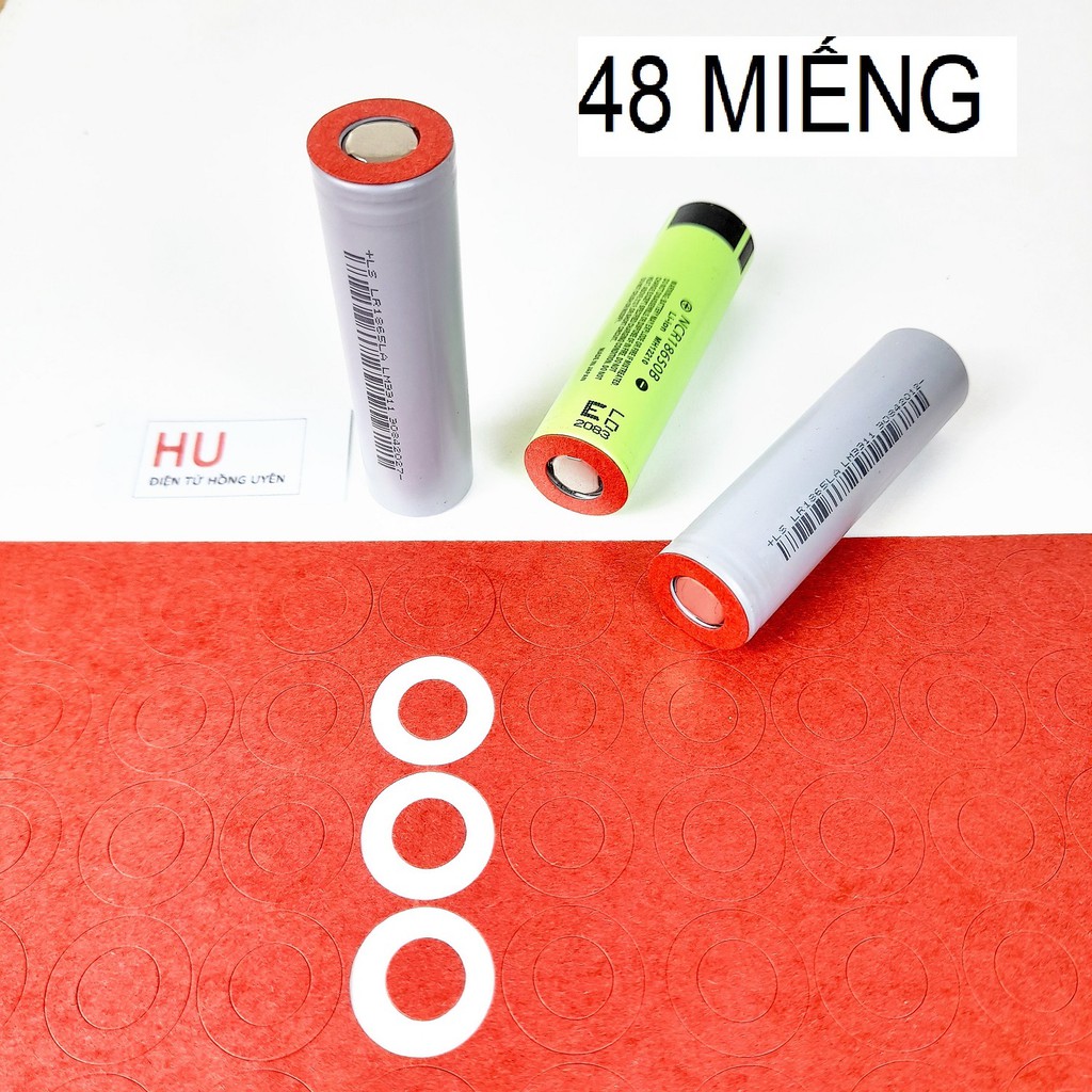 Combo 48 Miếng dán đầu pin Đỏ . Giấy men dán bảo vệ chống chập cực dương pin 18650 trước khi đóng khối pin