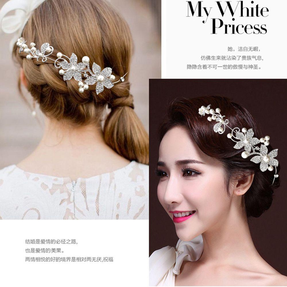 IVORY 1 Vương Miện Cài Tóc Trong Suốt Đính Hoa Và Ngọc Trai Trang Trí Cho Cô Dâu